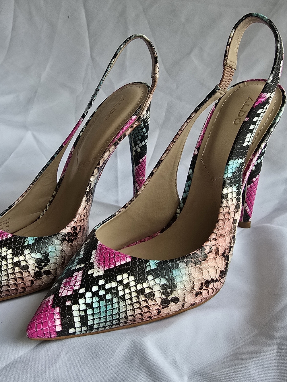 ALDO Pink Multi Snake-Print Slingback Pointed Toe Pumps